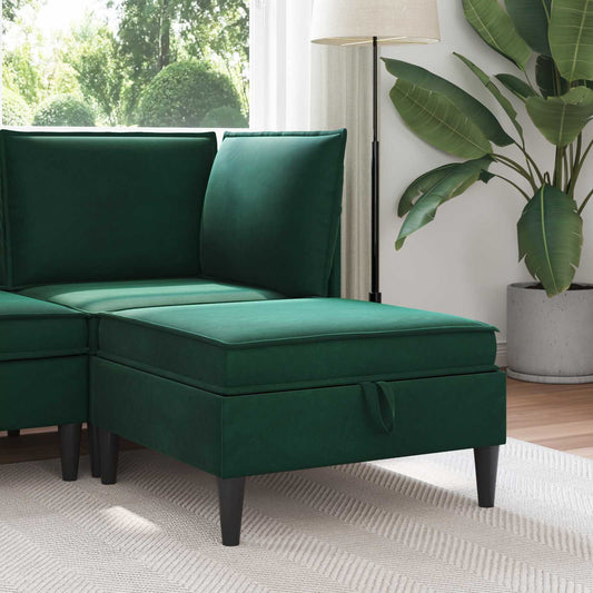 Pouf con Storage Verde Scuro Velluto