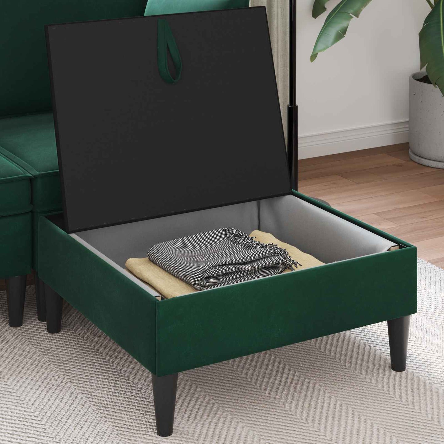Pouf con Storage Verde Scuro Velluto