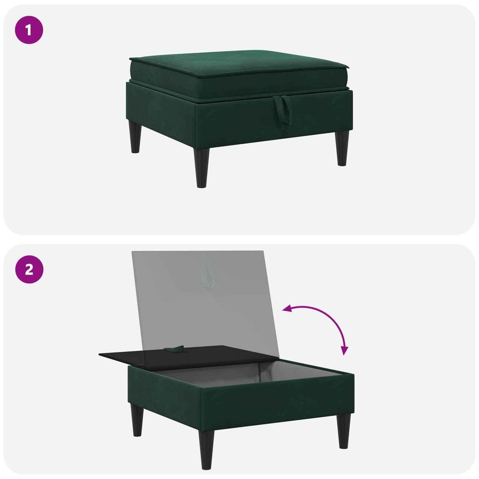 Pouf con Storage Verde Scuro Velluto | homemem39
