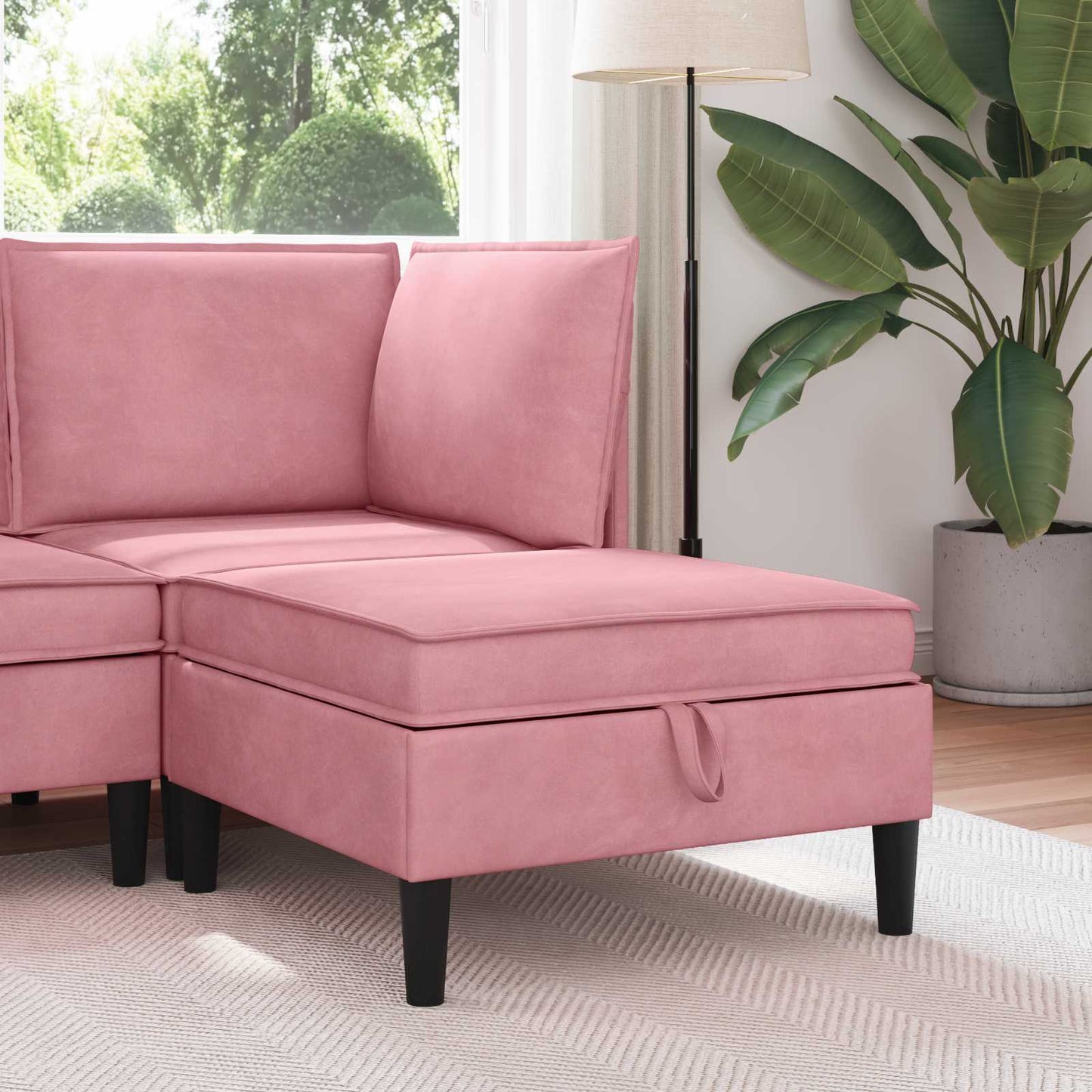 Pouf con Storage Rosa Velluto