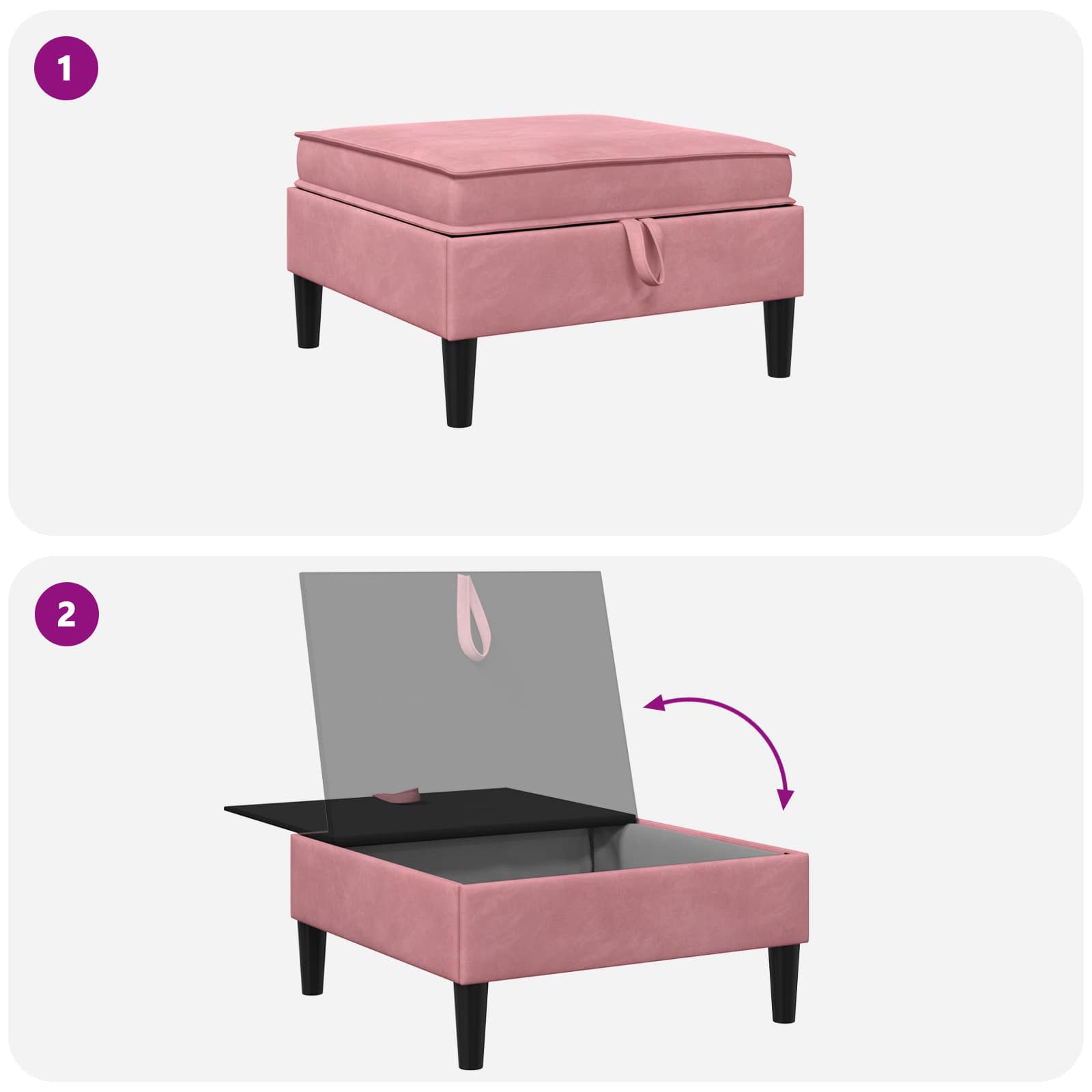 Pouf con Storage Rosa Velluto | homemem39