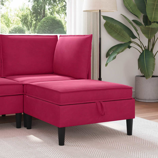 Pouf con Storage Rosso Vino Velluto