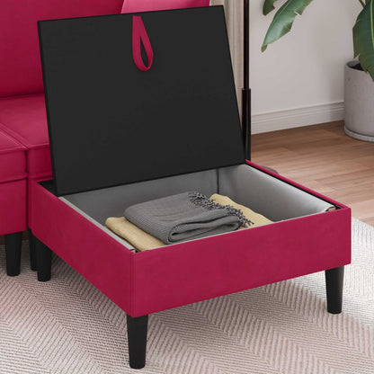 Pouf con Storage Rosso Vino Velluto
