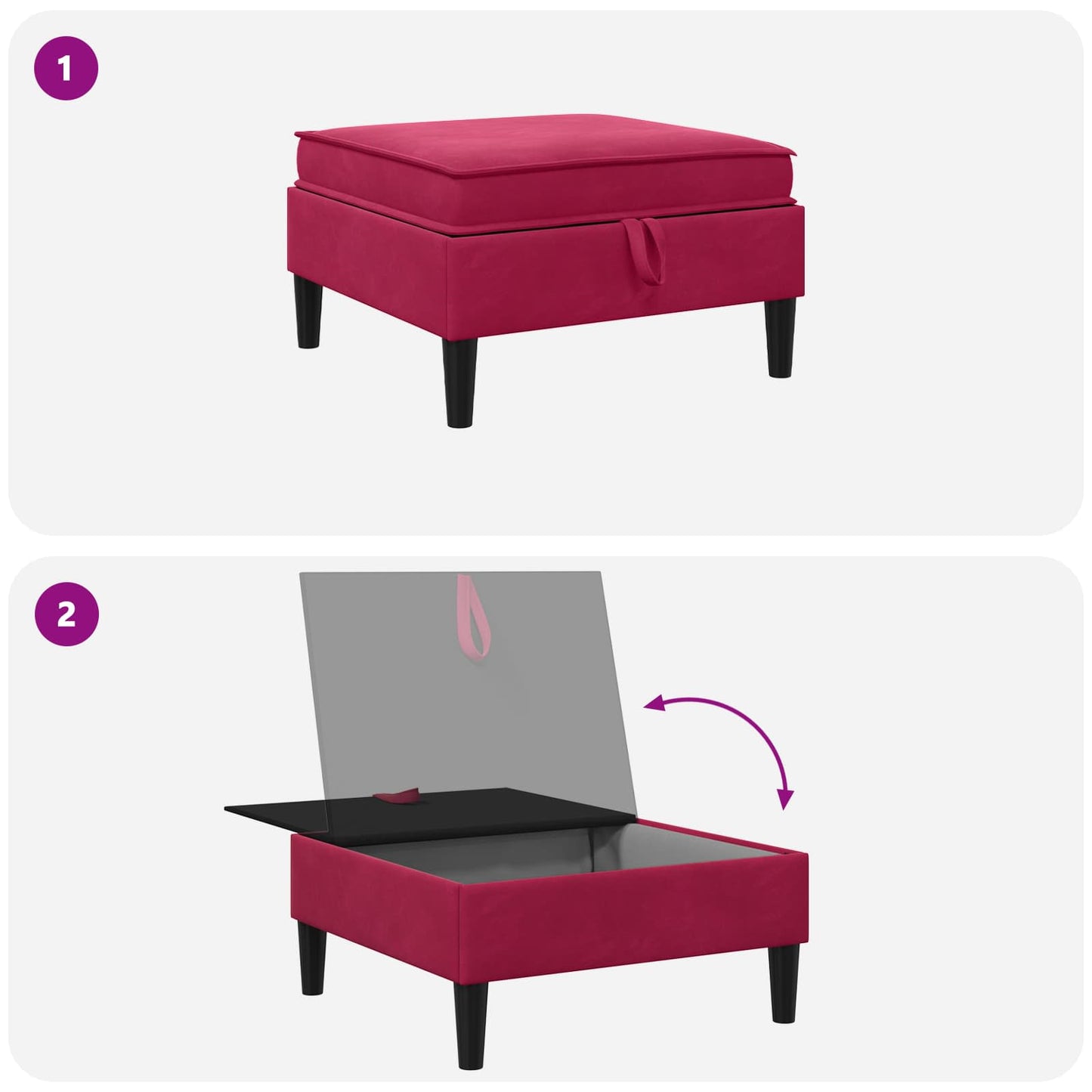 Pouf con Storage Rosso Vino Velluto