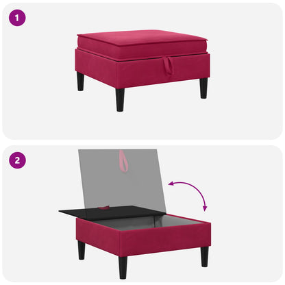 Pouf con Storage Rosso Vino Velluto