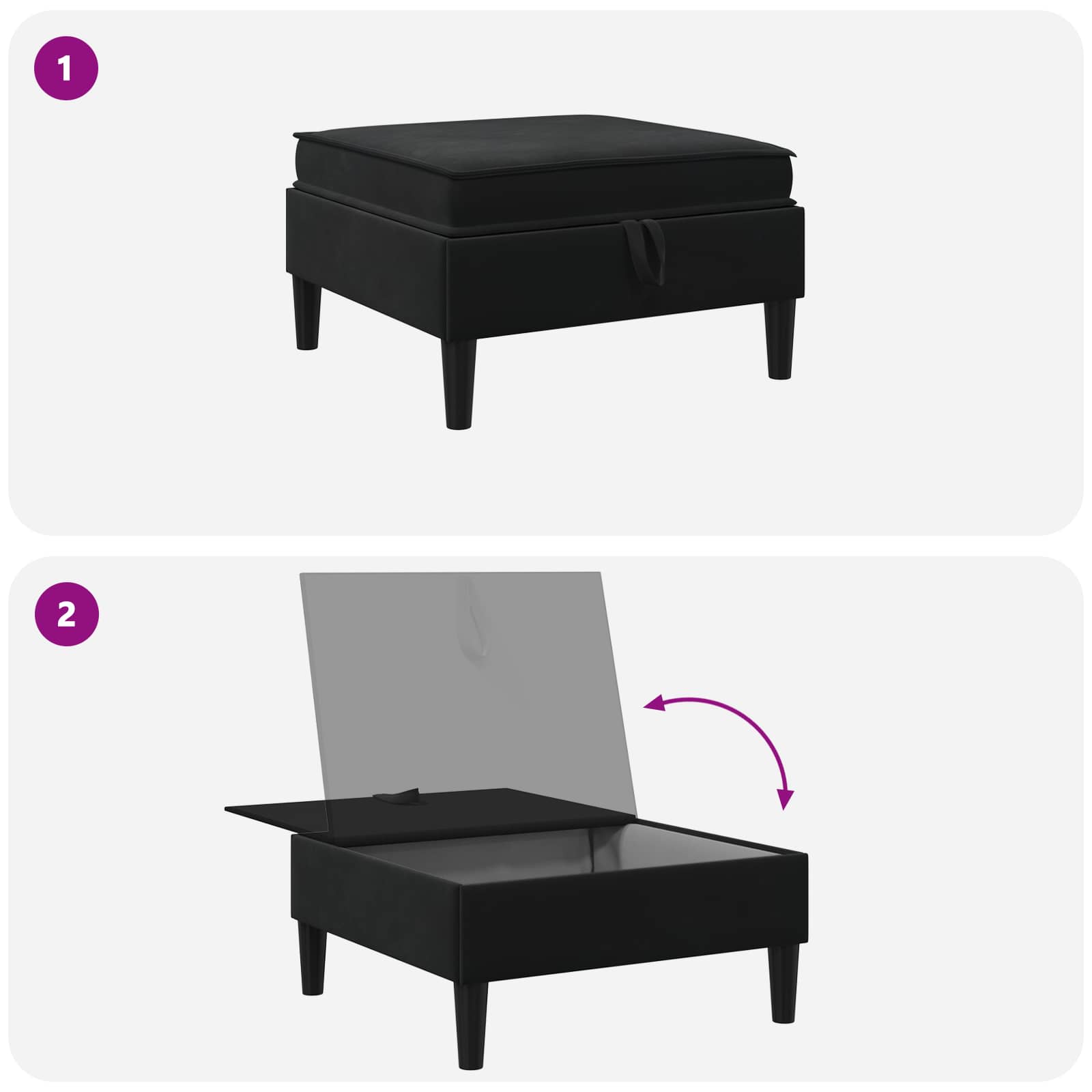 Pouf con Storage Nero Velluto | homemem39