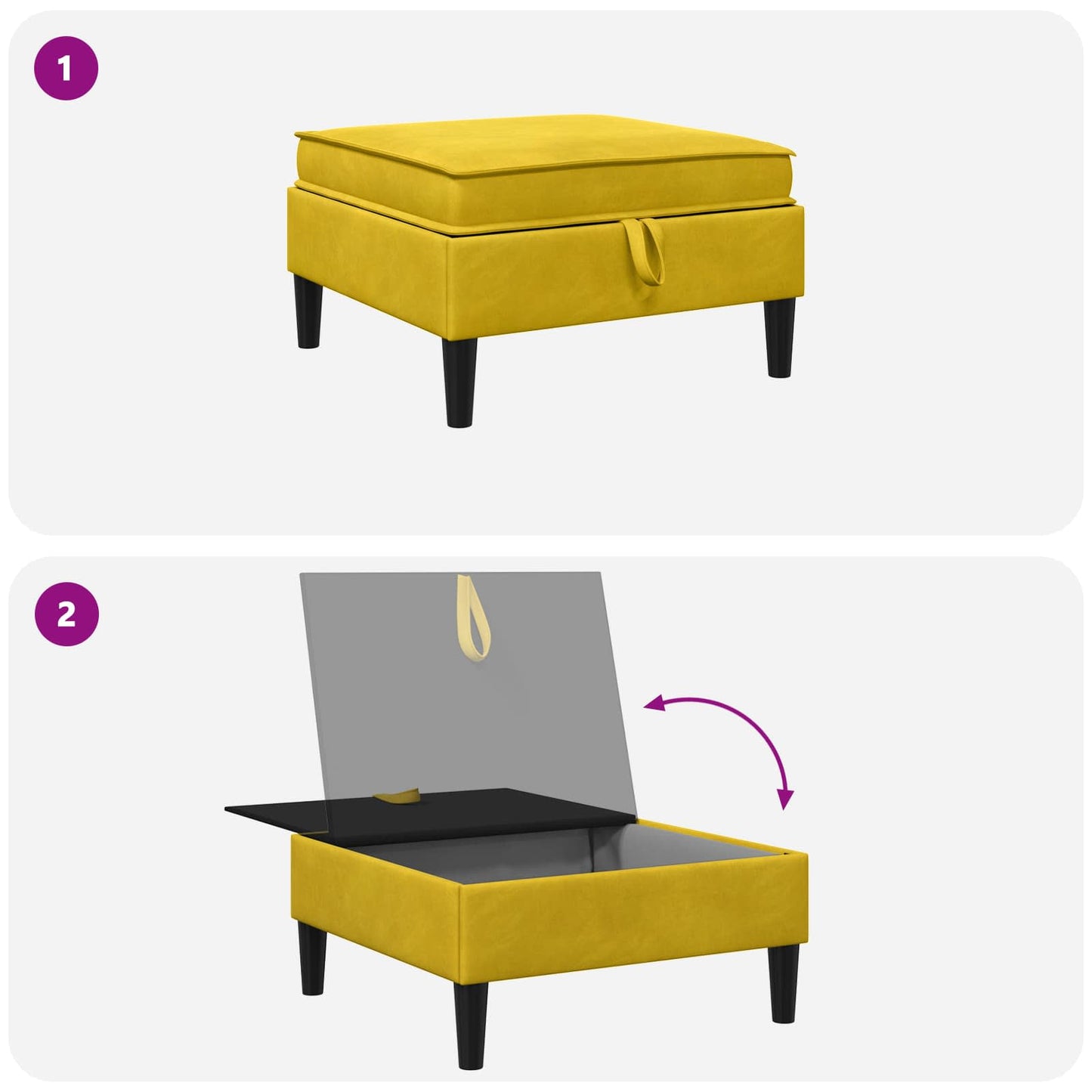 Pouf con Storage Giallo Velluto