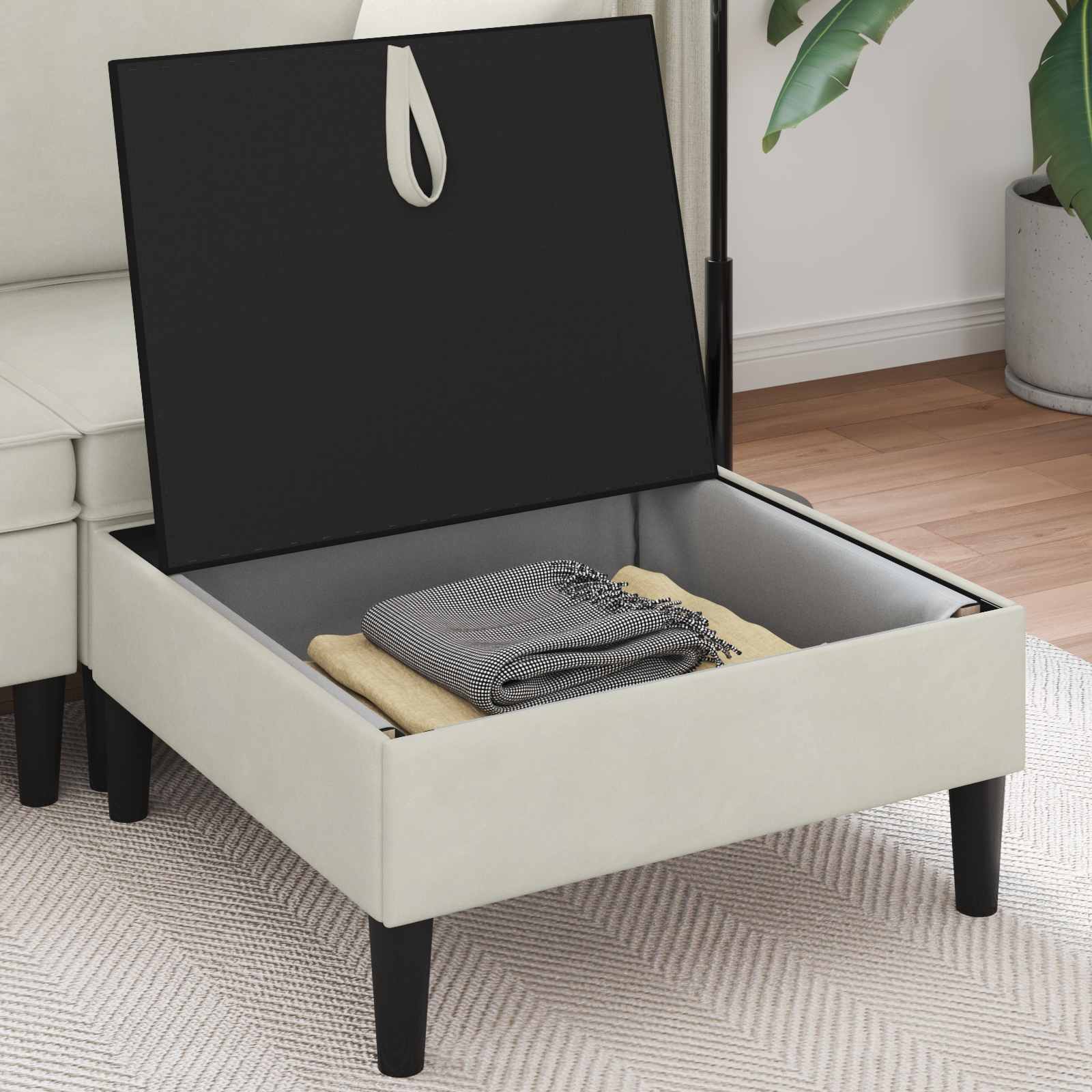 Pouf con Storage Crema Velluto | homemem39