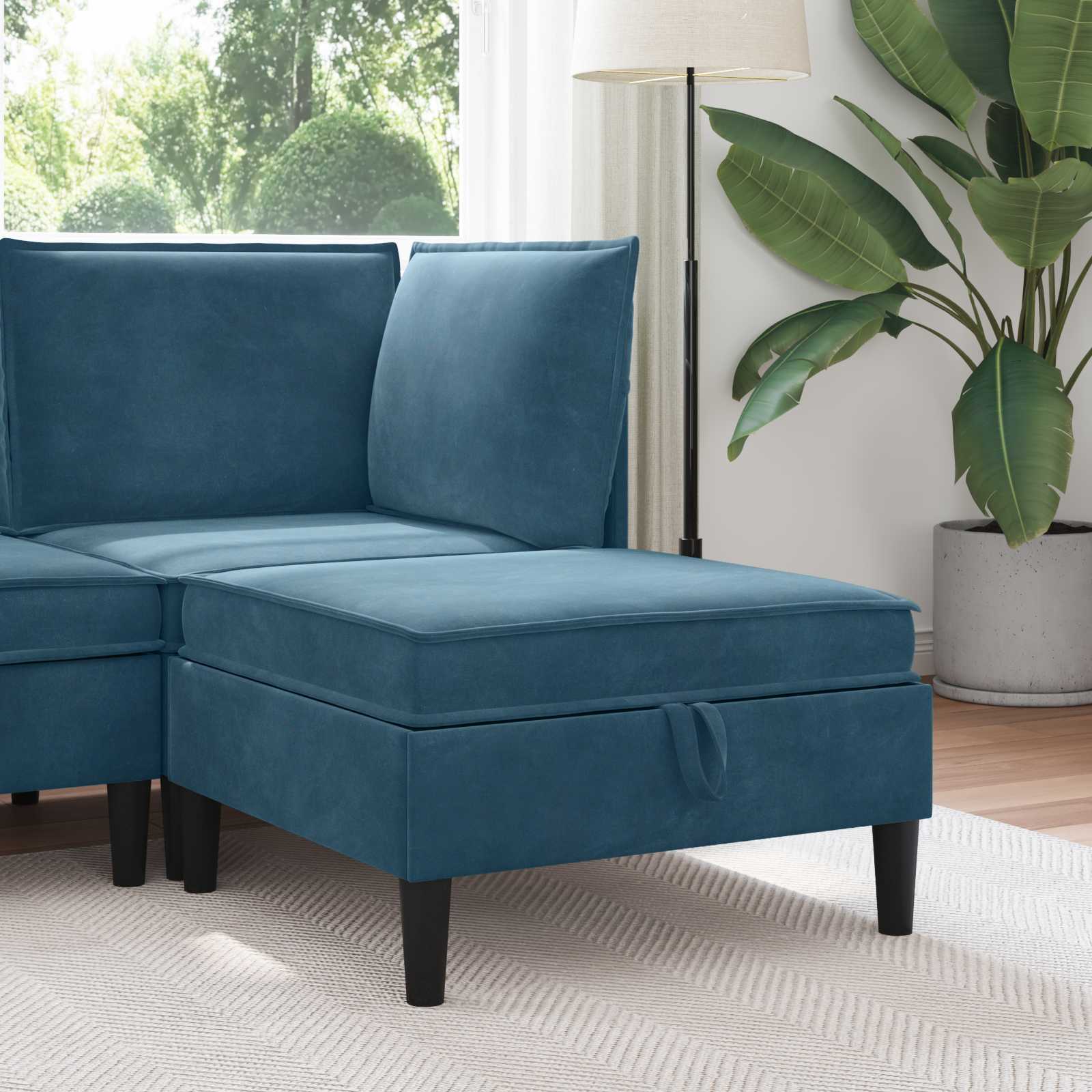 Pouf con Storage Blu Velluto | homemem39