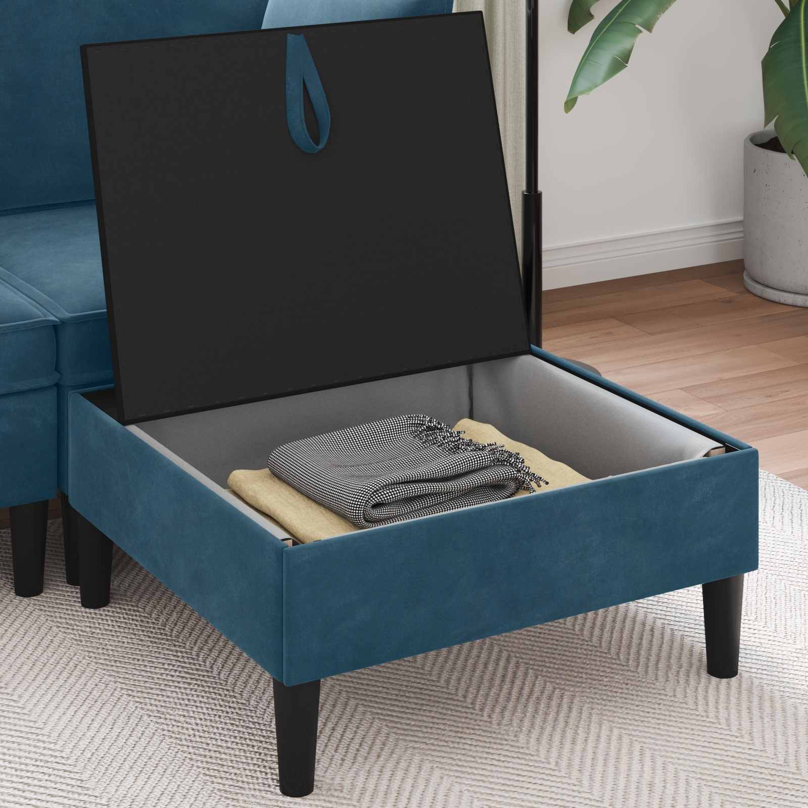 Pouf con Storage Blu Velluto | homemem39
