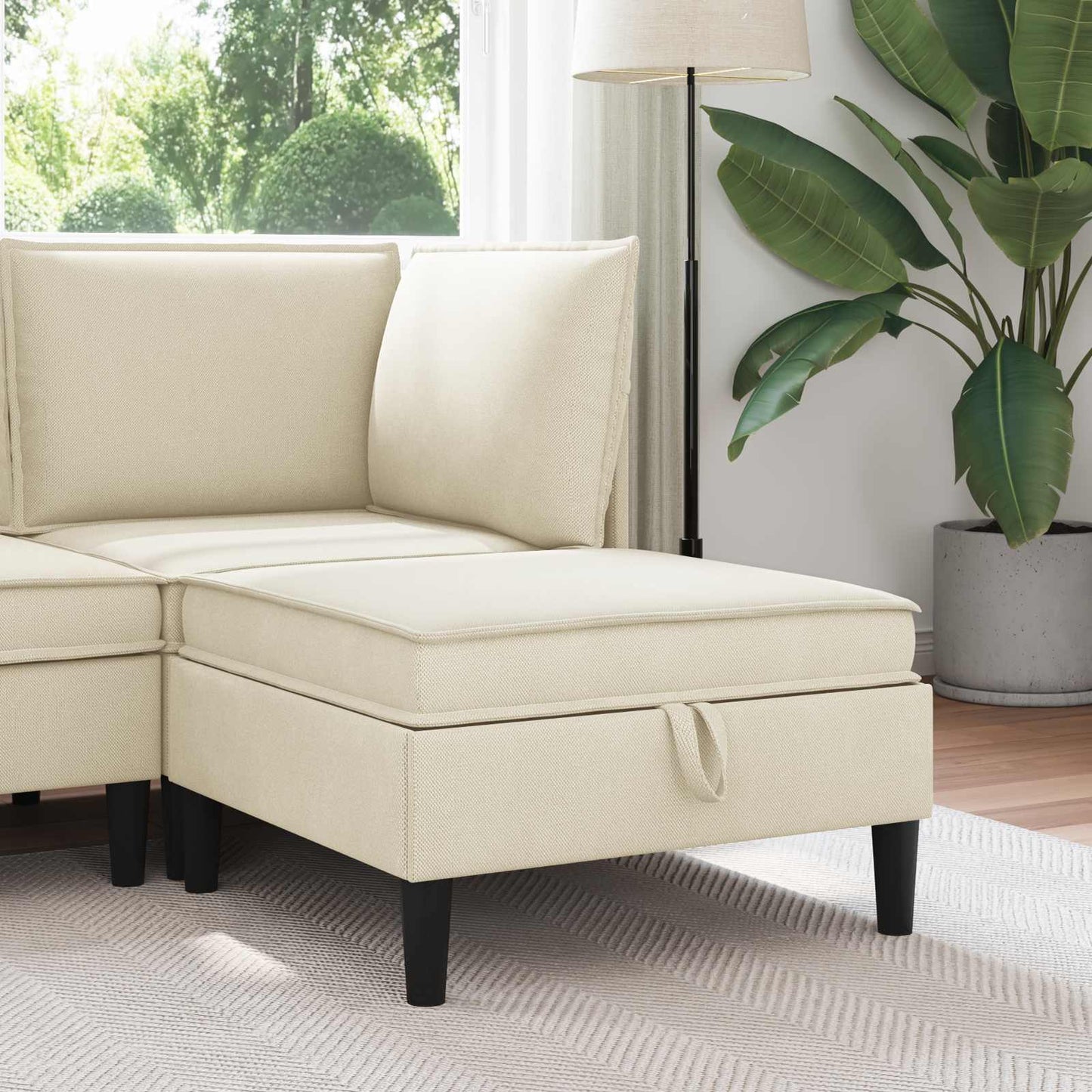 Pouf con Storage Crema Velluto | homemem39