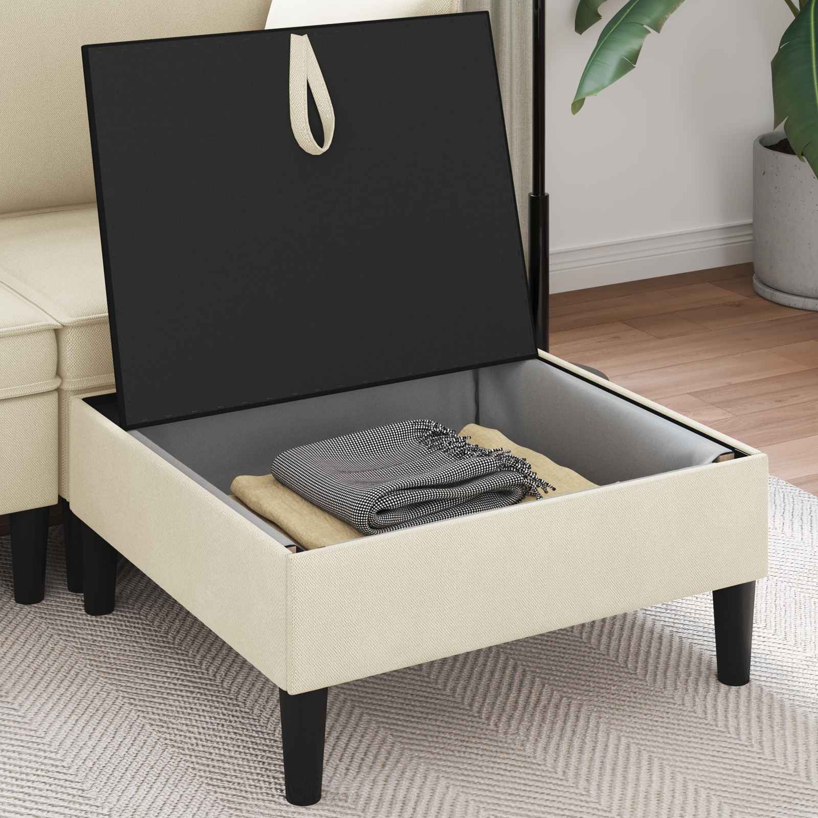 Pouf con Storage Crema Velluto | homemem39