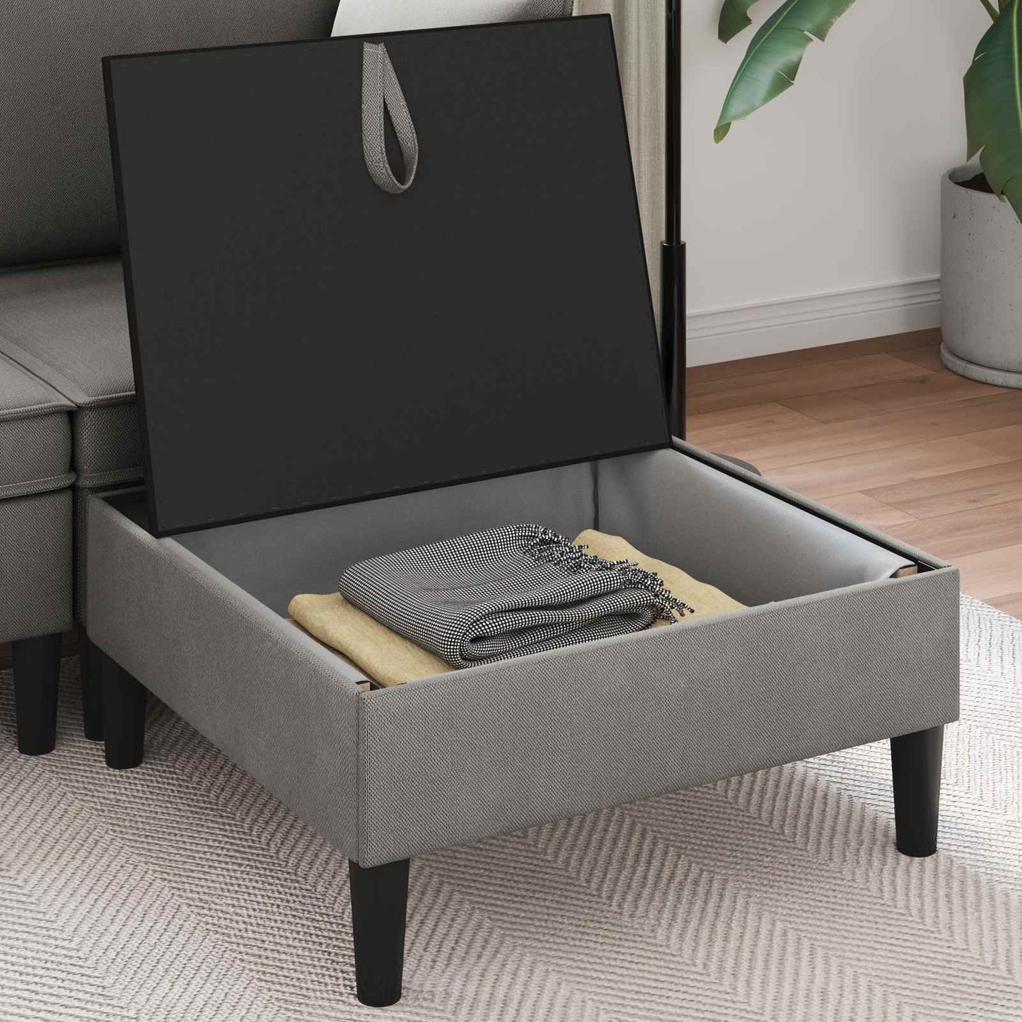Pouf con Storage Grigio scuro Velluto