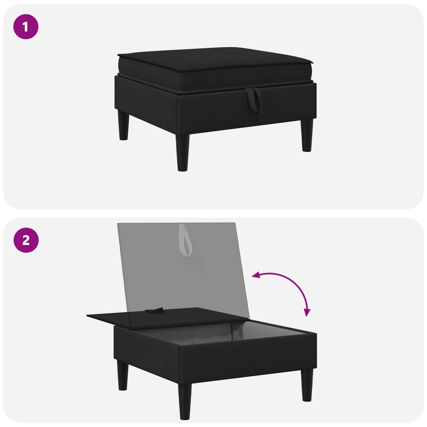 Pouf con Storage Nero Velluto | homemem39