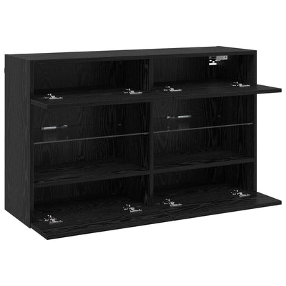 Mobile TV da parete con LED Rovere Nero 98,5 x 30 x 60,5 cm | homemem39