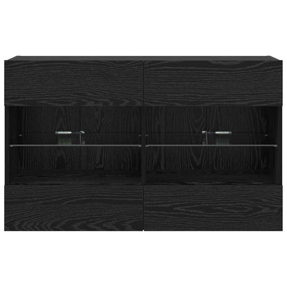 Mobile TV da parete con LED Rovere Nero 98,5 x 30 x 60,5 cm | homemem39