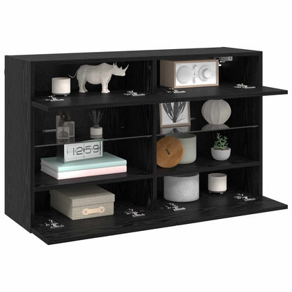 Mobile TV da parete con LED Rovere Nero 98,5 x 30 x 60,5 cm | homemem39