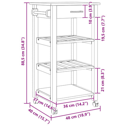 Carrello da Cucina Nero 88,5 x 40 x 48 cm