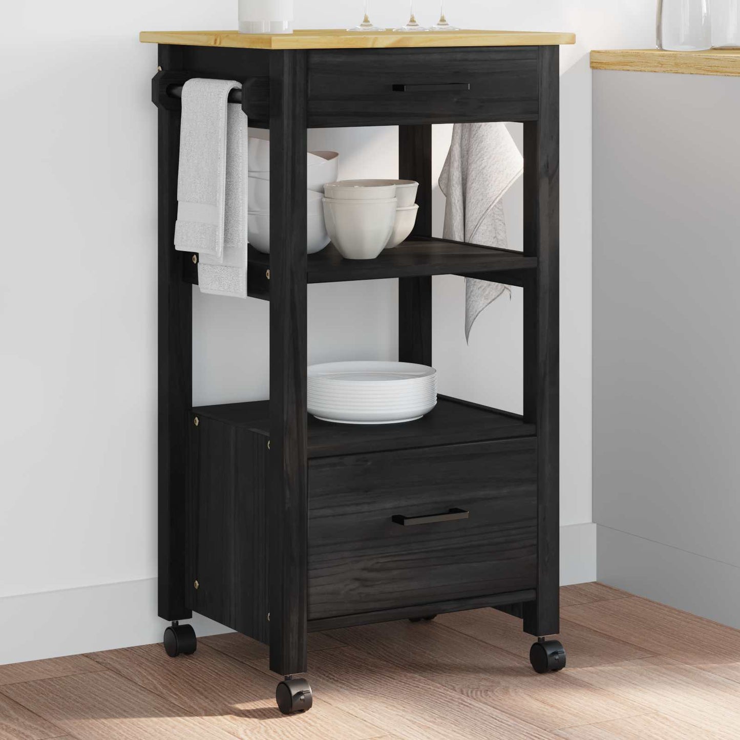 Carrello da Cucina Nero 88,5 x 40 x 48 cm