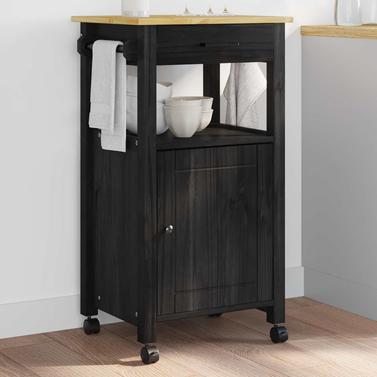 Carrello da Cucina Nero 88,5 x 40 x 48 cm