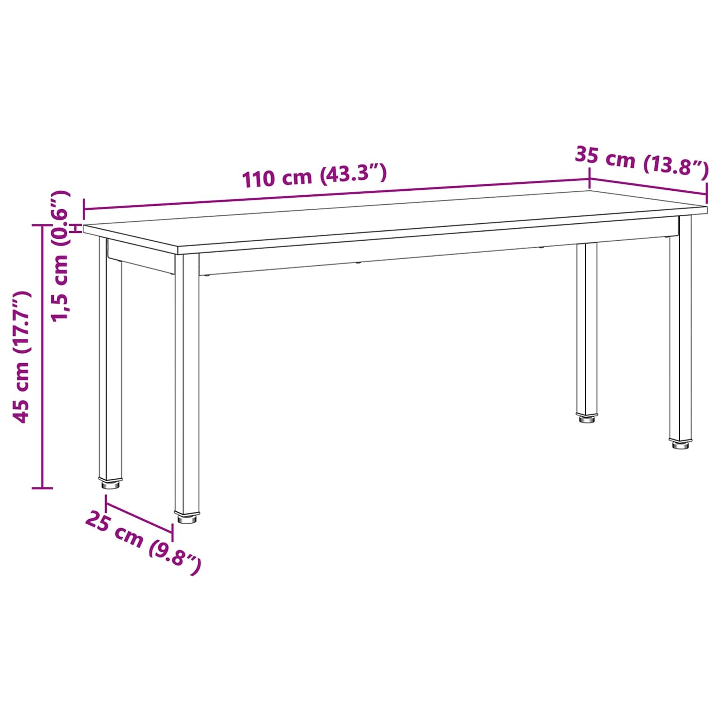 panchina Naturale 110 x 35 x 45 cm Pino massello