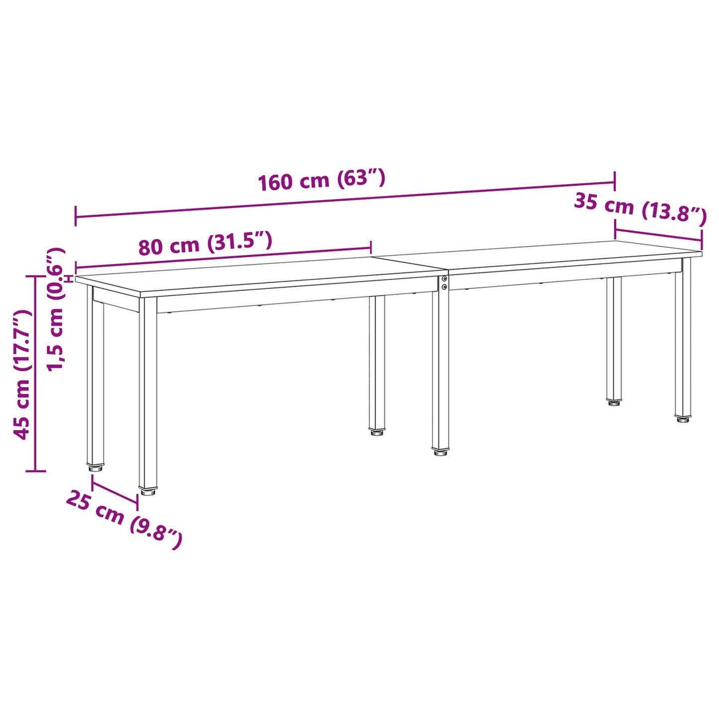 panchina Naturale 160 x 35 x 45 cm Pino massello