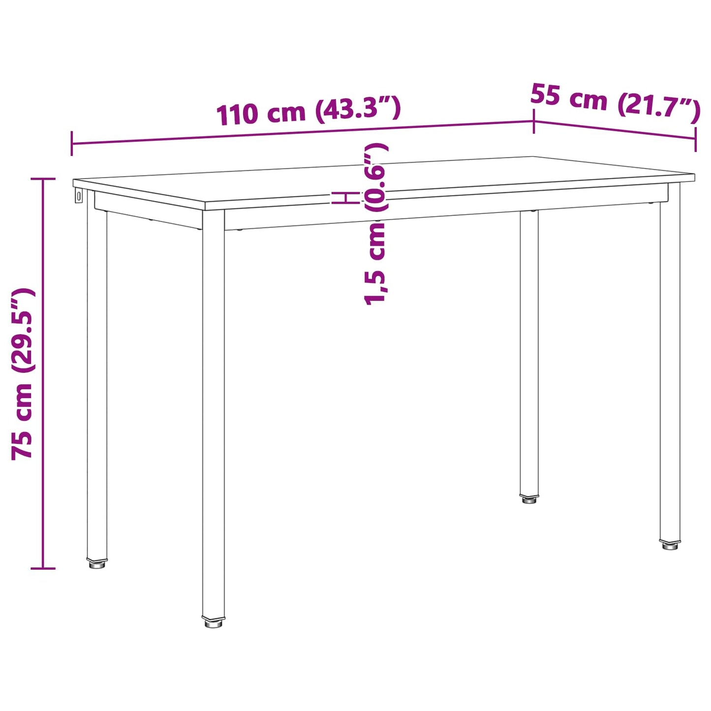 Tavolo da pranzo Bianco 110 x 55 x 75 cm Pino massello