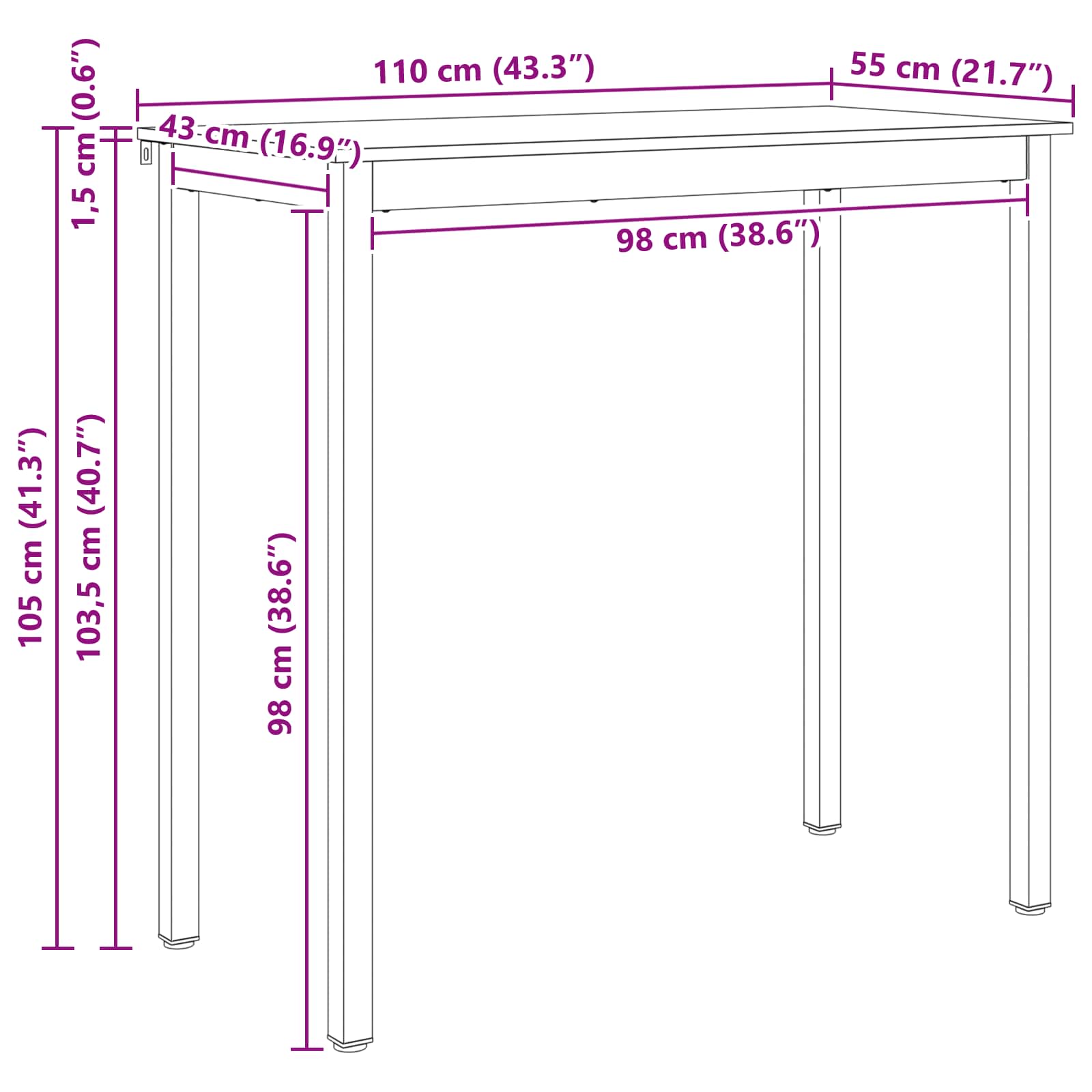 Tavolo da bar Bianco 110 x 55 x 105 cm Pino massello | homemem39