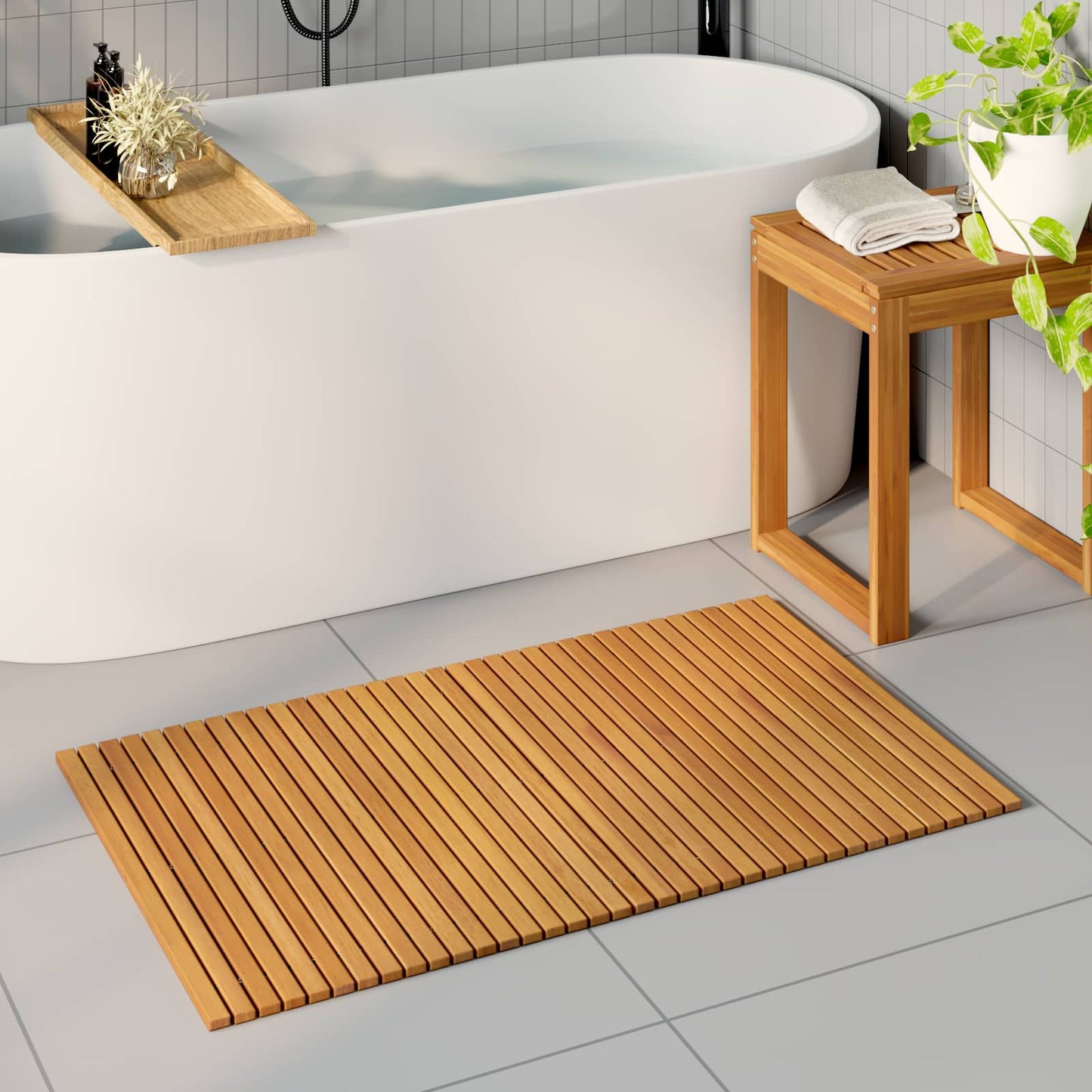 Tappeto da bagno Marrone 100 x 60 cm Legno di Acacia Massello | homemem39