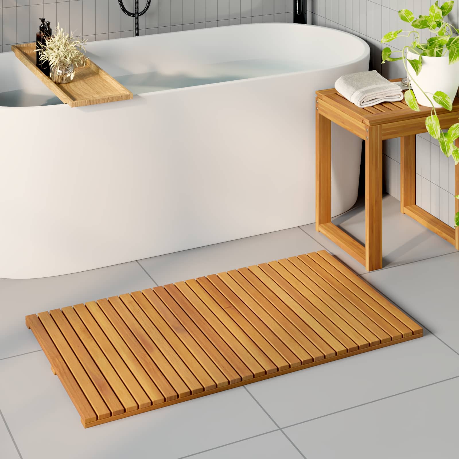 Tappeto da bagno Marrone 100 x 55 cm Legno di Acacia Massello | homemem39