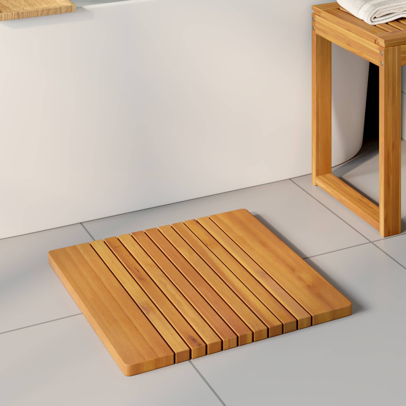 Tappeto da bagno Marrone 52 x 50 cm Legno di Acacia Massello | homemem39