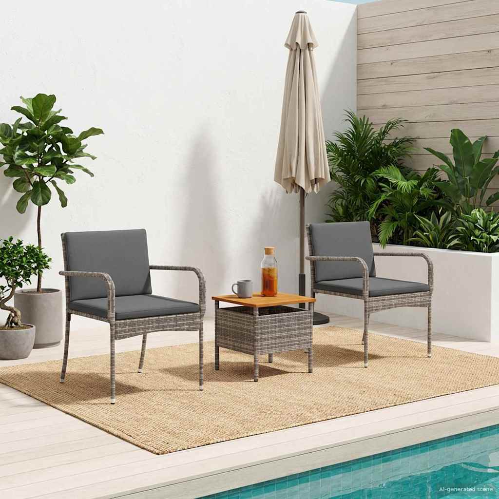 Set Bistro da Giardino con cuscino 3 pcs Grigio polyrattan | homemem39