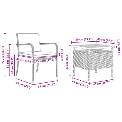 Set Bistro da Giardino con cuscino 3 pcs Grigio polyrattan | homemem39
