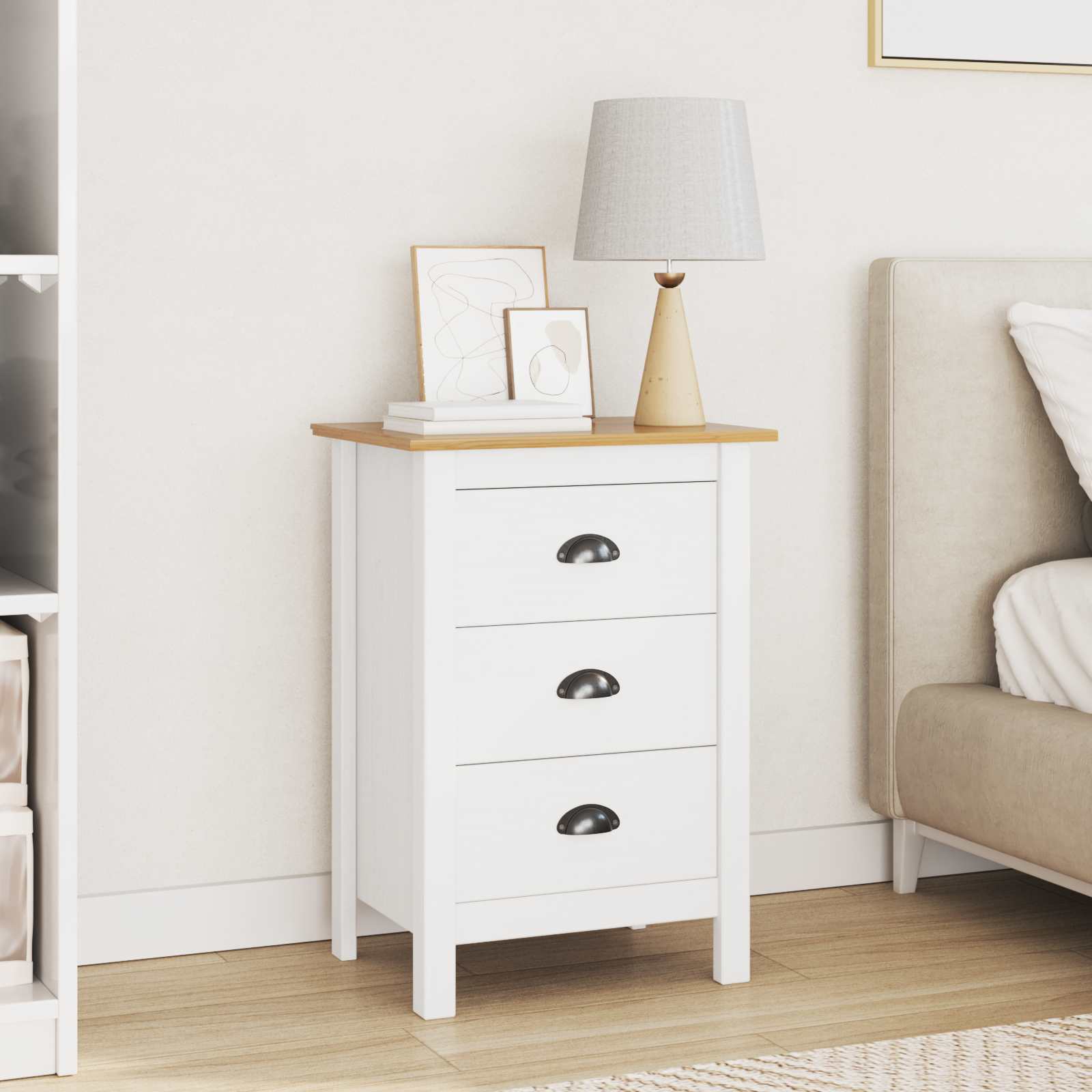 Armadio da Notte HILL Bianco e marrone miele 46 x 35 x 65 cm | homemem39