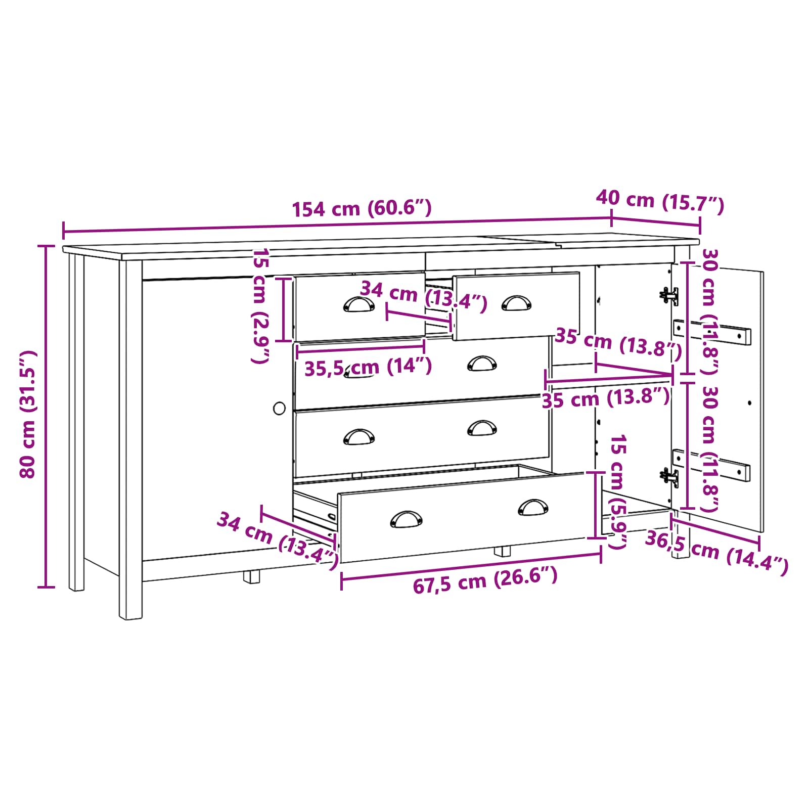 Credenza con cassetto HILL Marrone miele 154 x 40 x 80 cm | homemem39