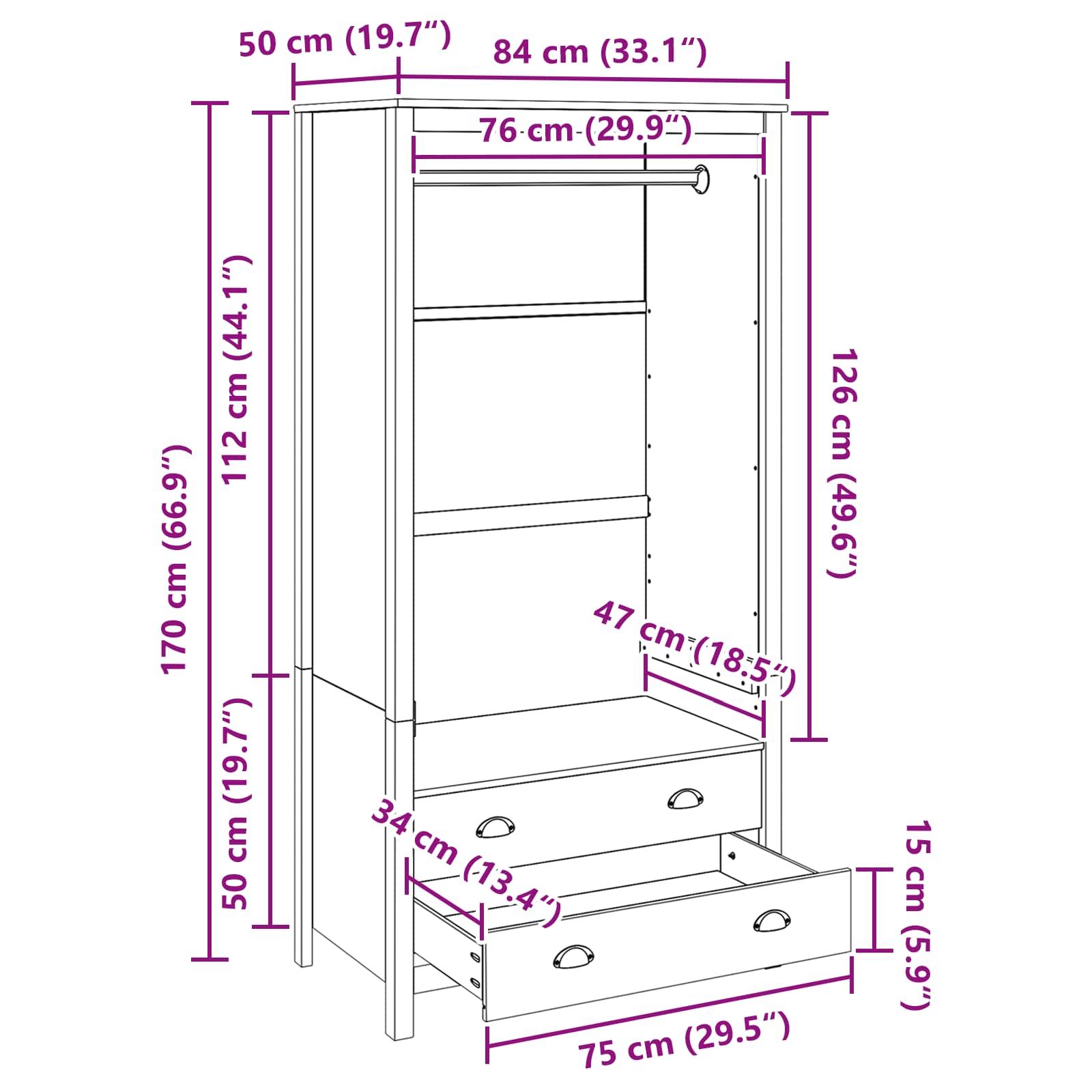 Guardaroba con cassetto HILL Marrone miele 84 x 50 x 170 cm | homemem39