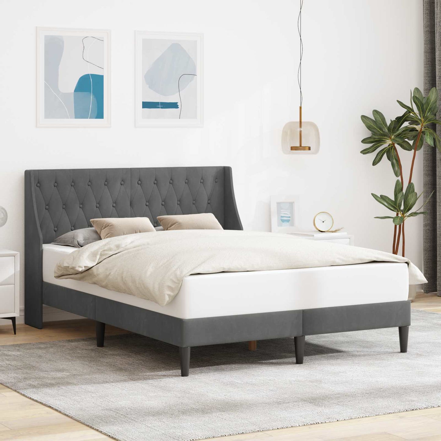 Struttura del letto con testiera Grigio scuro Velluto | homemem39