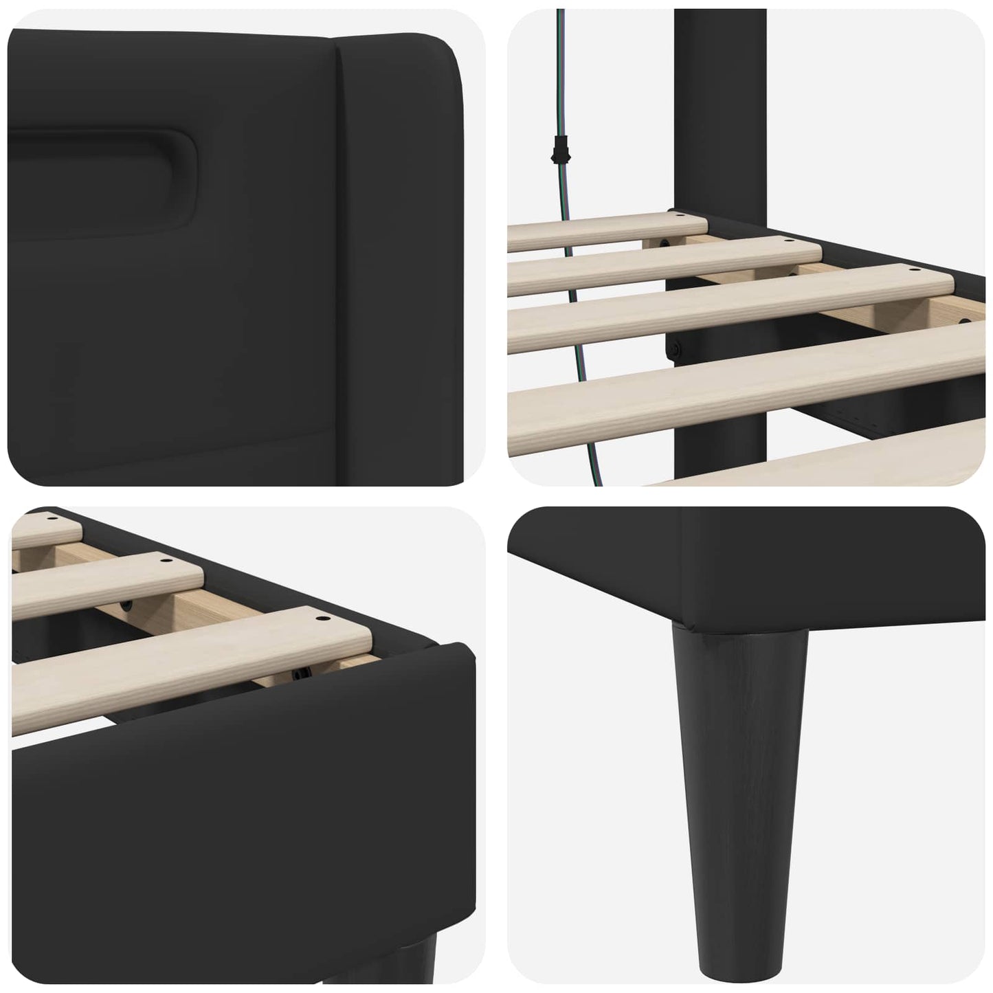 Struttura del letto con strisce LED Nero 90 x 190 cm Similpelle | homemem39