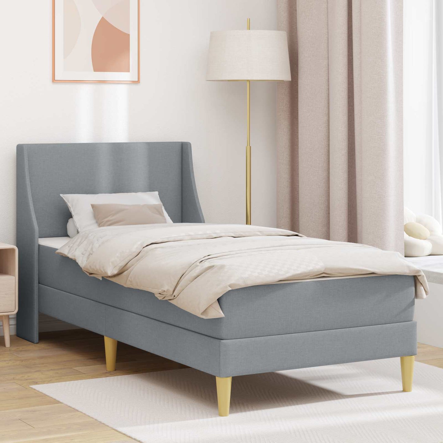 Struttura letto con materasso Grigio chiaro 90 x 200 cm Tessuto