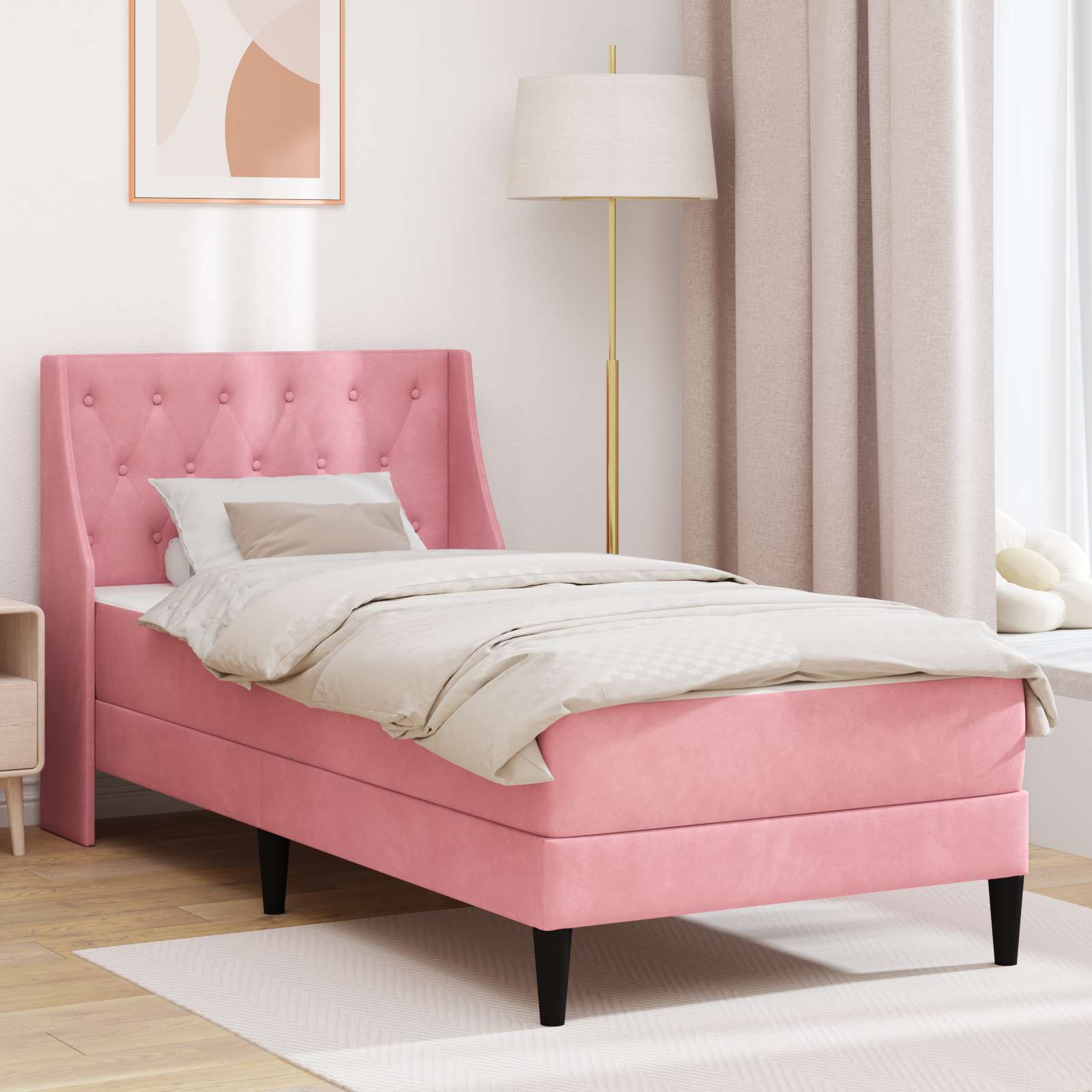 Struttura letto con materasso Rosa 80 x 200 cm Velluto | homemem39
