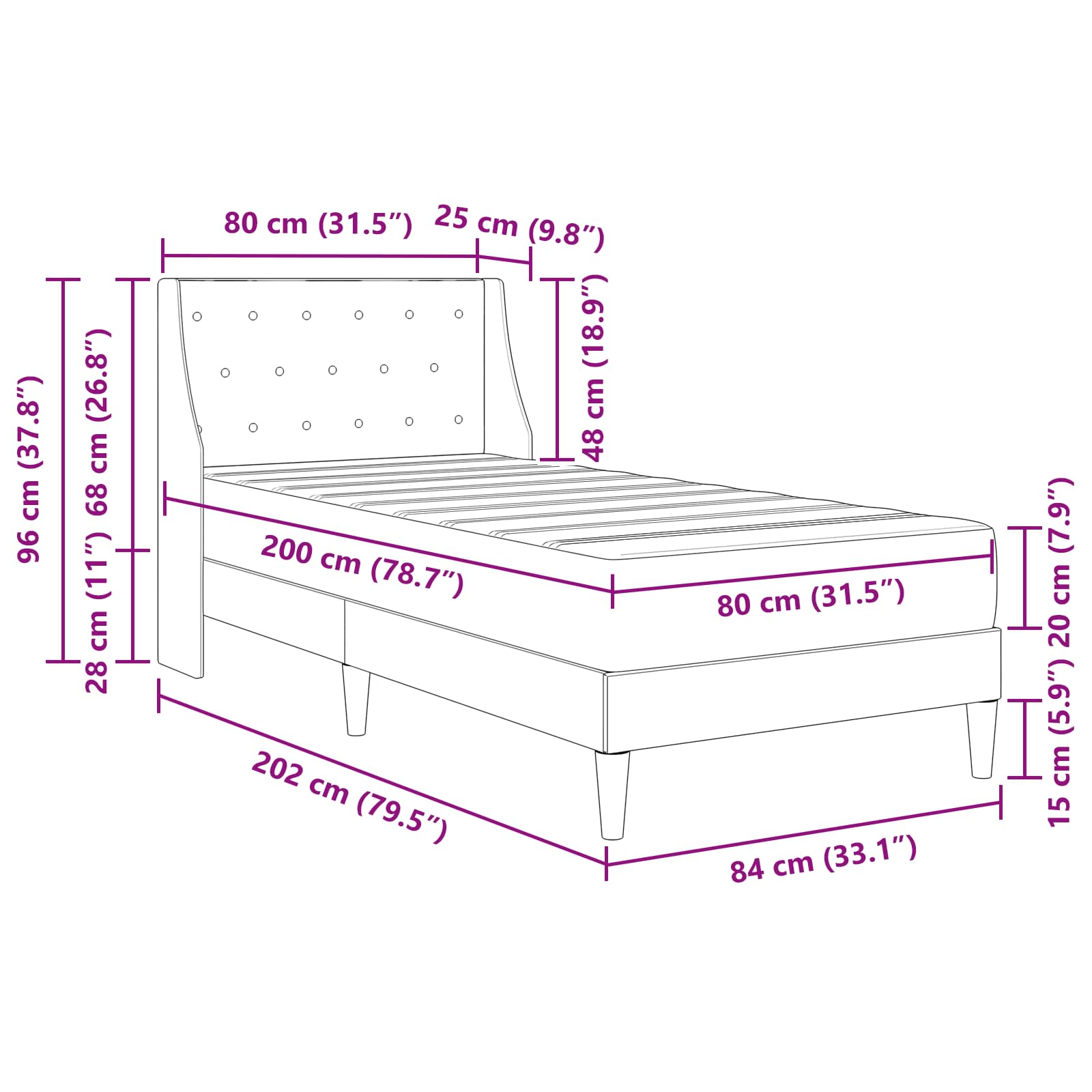 Struttura letto con materasso Rosa 80 x 200 cm Velluto | homemem39