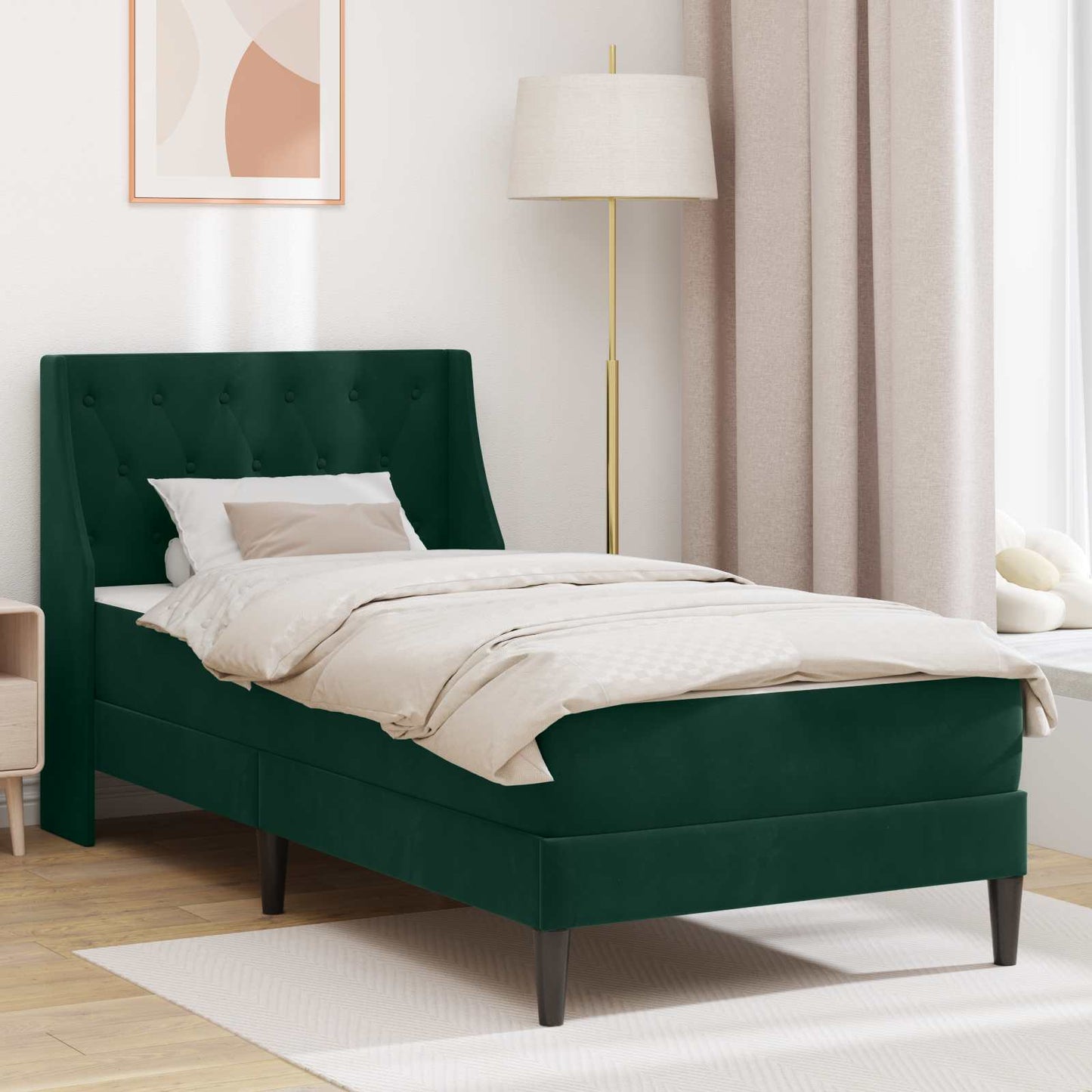 Struttura letto con materasso Verde Scuro 90 x 190 cm Velluto