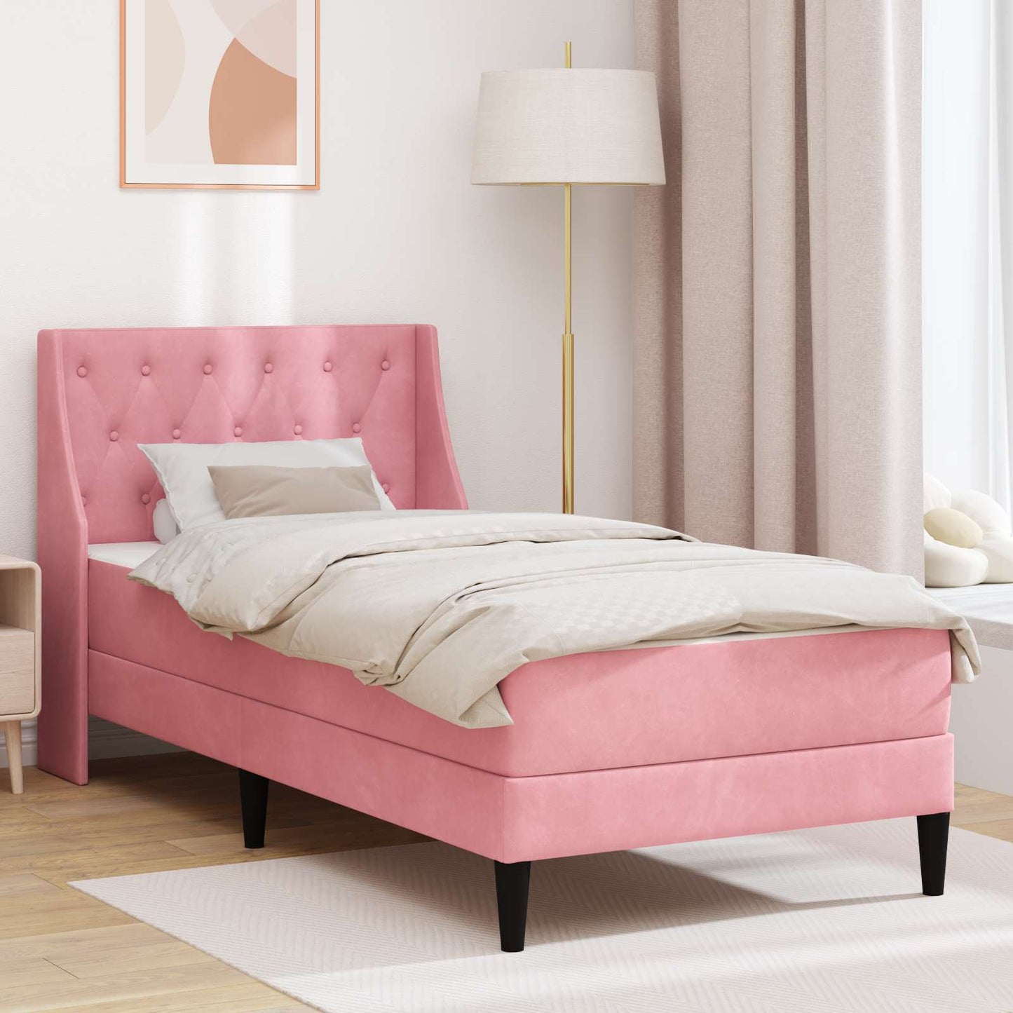 Struttura letto con materasso Rosa 90 x 190 cm Velluto