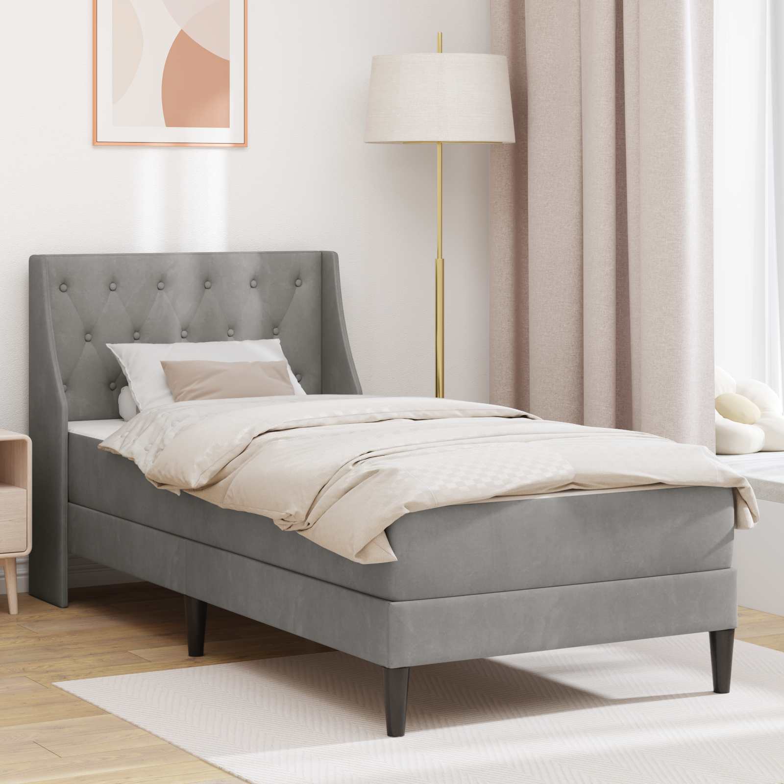 Struttura letto con materasso Grigio chiaro 90 x 200 cm Velluto | homemem39