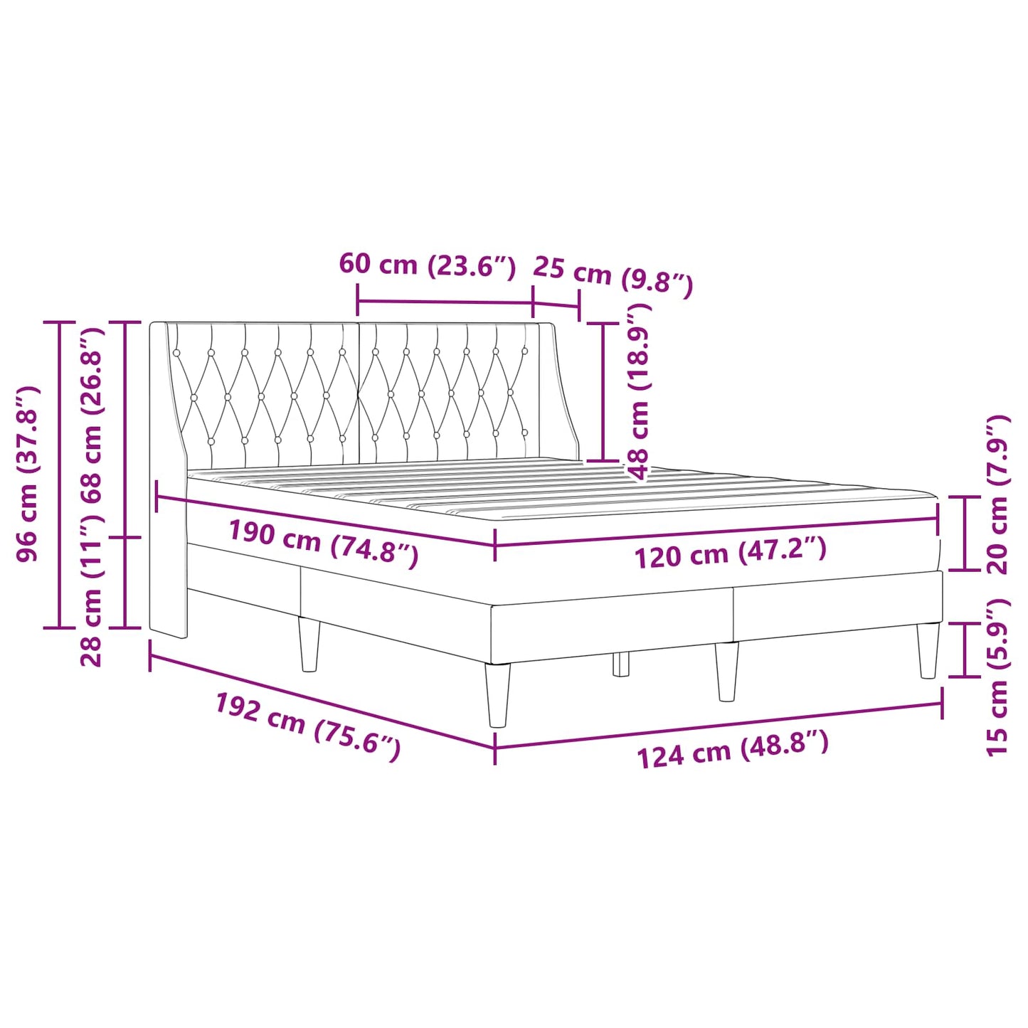 Struttura letto con materasso Nero 120 x 190 cm Velluto