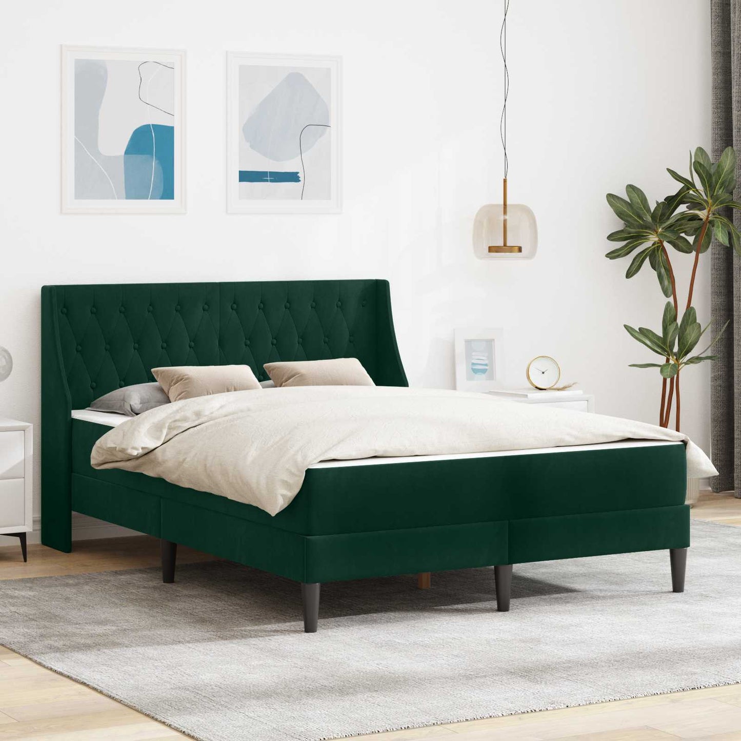 Struttura letto con materasso Verde Scuro 140 x 190 cm Velluto