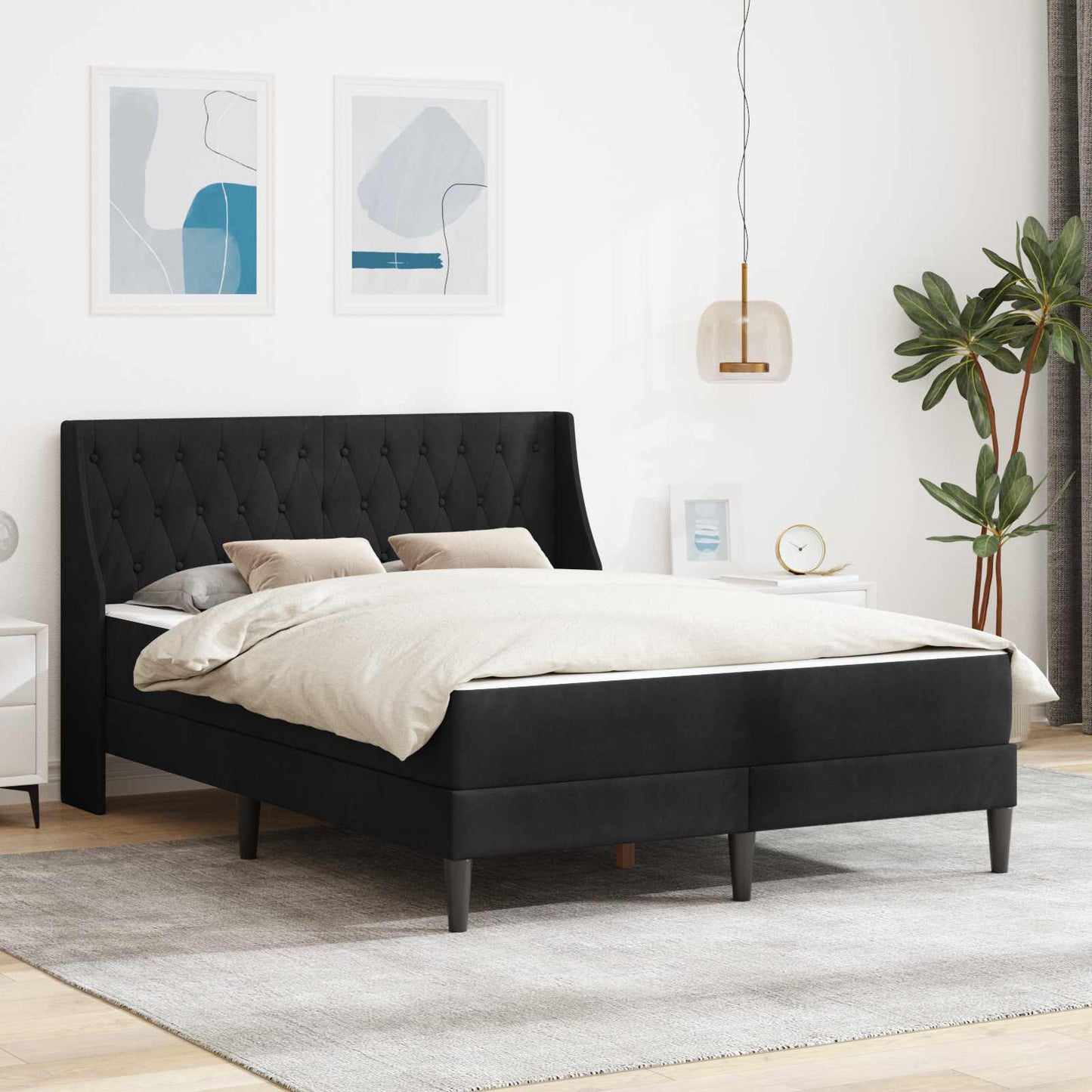 Struttura letto con materasso Nero 160 x 200 cm Velluto | homemem39