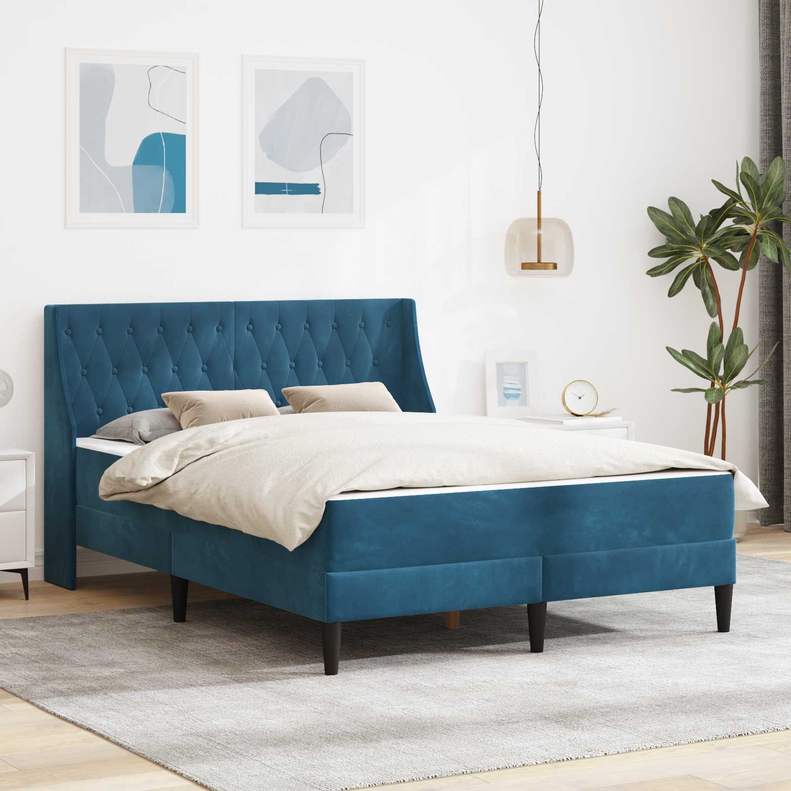 Struttura letto con materasso Blu 160 x 200 cm Velluto | homemem39