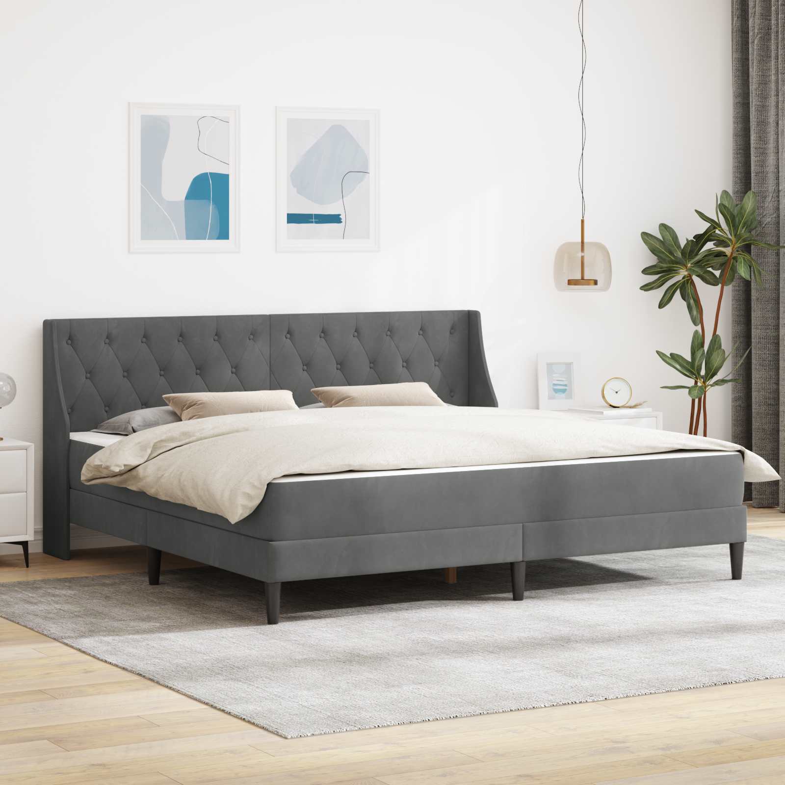 Struttura letto con materasso Grigio scuro 200 x 200 cm Velluto | homemem39