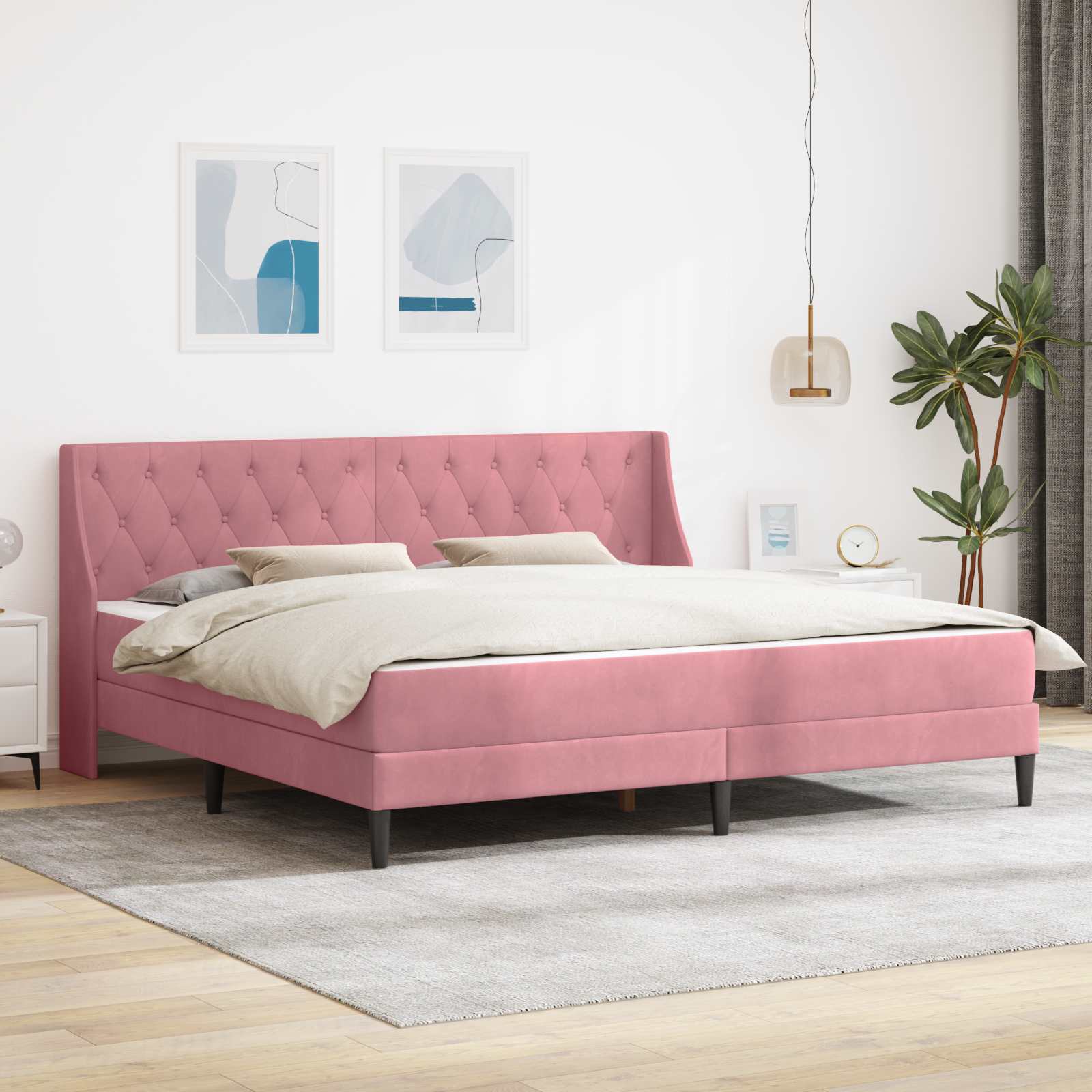 Struttura letto con materasso Rosa 200 x 200 cm Velluto | homemem39